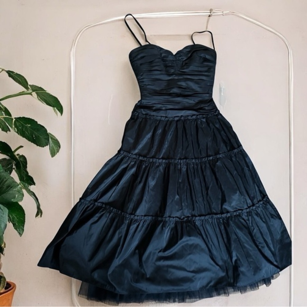 BCBGMaxAzria Black Midi Sundress Spaghetti Strap Sweetheart